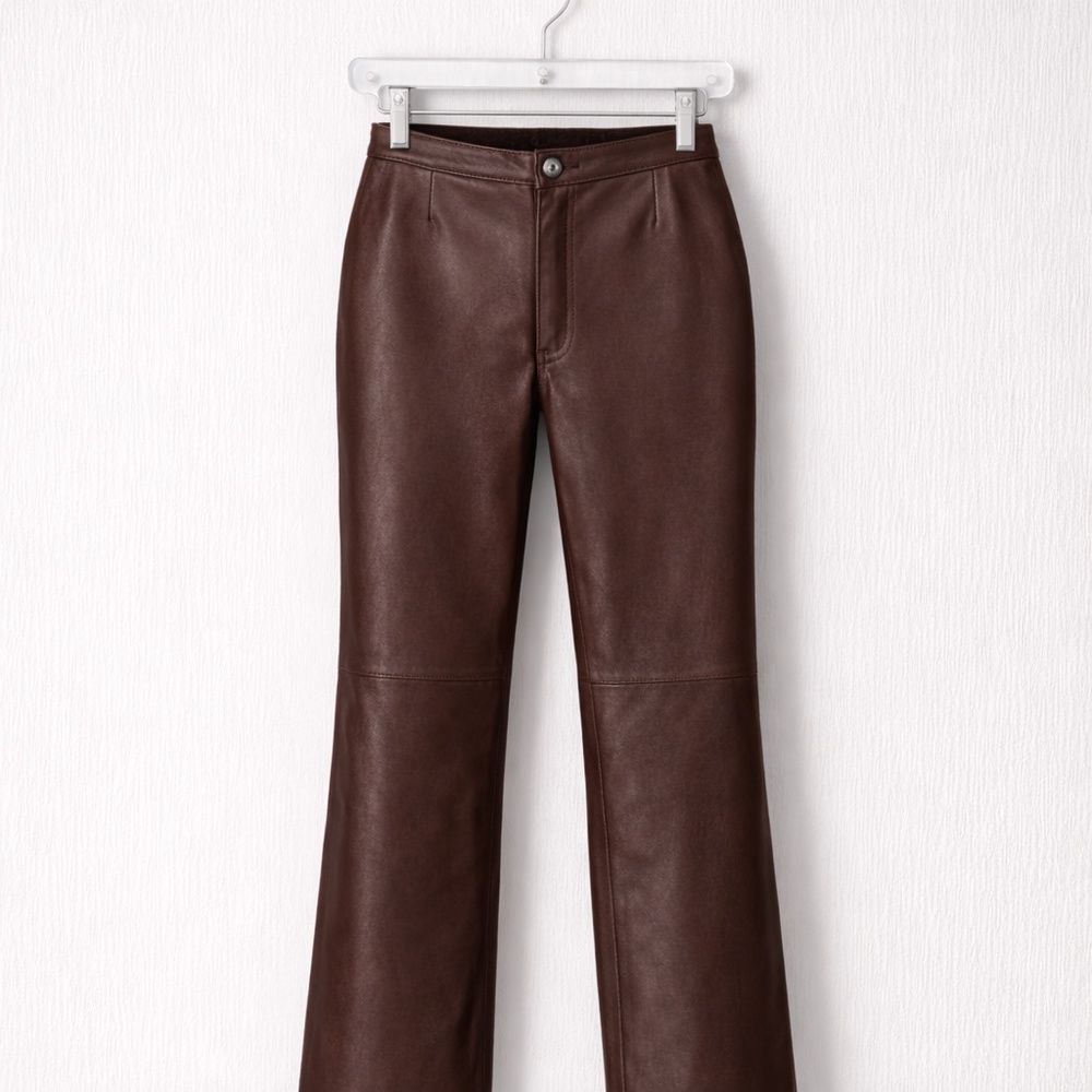 INC International Concepts Brown Leather Straight Leg Pants Size 4 (Fits 6/8)